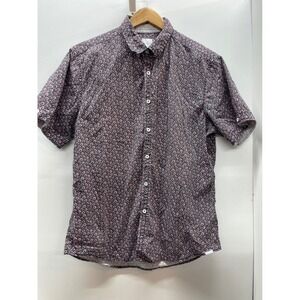 J.B. Holt Mens Athletic Fit Short Sleeve Button Down Shirt Floral Navy Blue M